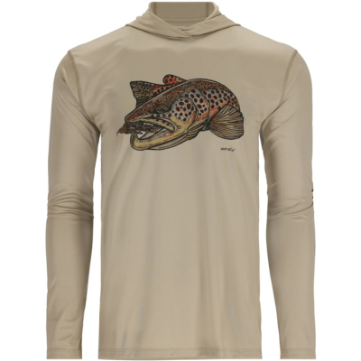 Термофутболка Simms Tech Hoody - Artist Series, Stone/Brown Trout, S