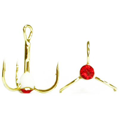 Крючки ''Тройник ''Капля'' №8, Золото, цвет 09 люм.+красн. страз, VD-092C (BN)'', 10 шт/уп