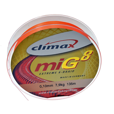 Плетёный шнур Climax miG8 Extreme Braid 135м 0.14мм 13.5кг/29lb (флуоресцентный оранжевый)