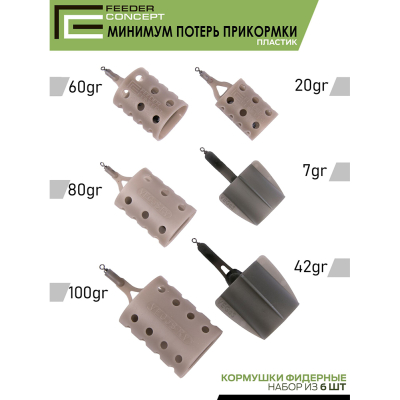 Набор пластиковых фидерных кормушек Feeder Concept FC M6 "Минимум Потерь Прикормки" 6шт.уп.