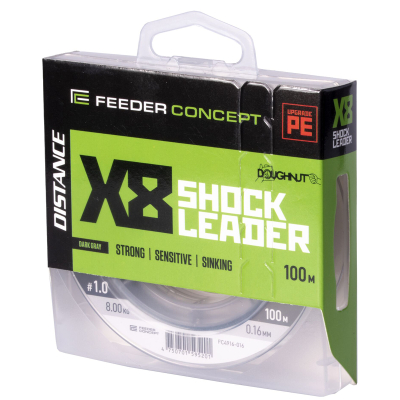 Шок-лидер плетёный Feeder Concept Distance х8 Shock Leader Dark Gray 100/020