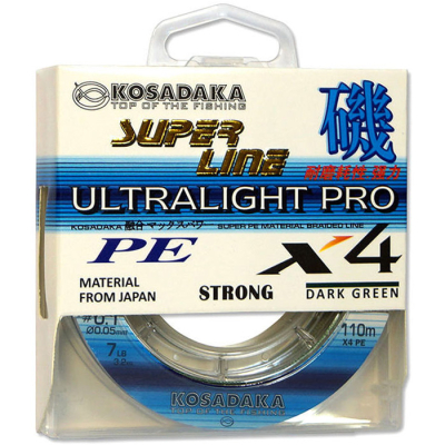 Леска плетеная Kosadaka Super Line Pe X4 Ultralight Pro 110m Dark Green 0,05мм, 3,2кг