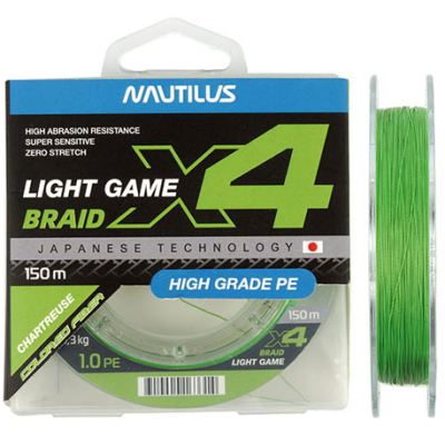 Шнур Nautilus X4 Light game Braid Chartreus 150м 2.2кг 0,3PE