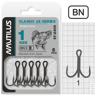 Крючок тройной Nautilus Treble 2X-series 2406BN № 1 (5шт)