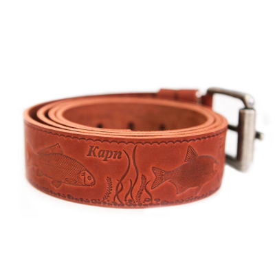 Ремень рыбака. Коньячный (рисунок тиснения Рыбы России, длина 130 см, ширина 4 см)