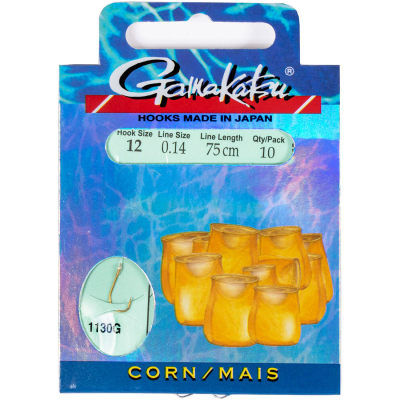 Крючки с поводком Gamakatsu Booklet CORN 1130G разм. 12-0.14мм 75см 10шт.