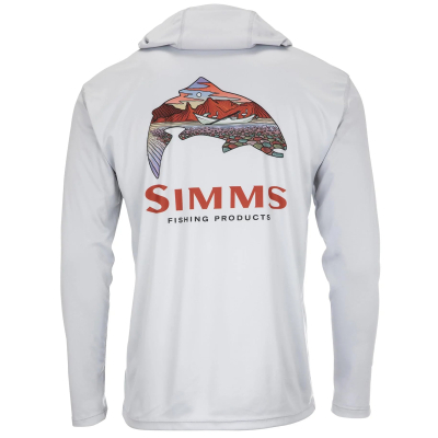 Термофутболка Simms Tech Hoody - Artist Series, Trout Logo Flame/Sterling, M