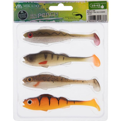 Силиконовая приманка ОКУНЬ Mikado Real Fish цвет PERCH - 9,5cm, ассорти. ( 4шт.) креветка (PMRFP-9.5-MIX)