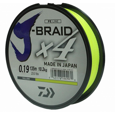 Леска плетеная Daiwa J-Braid X4 135m (флуор.-желтая) 0.07mm