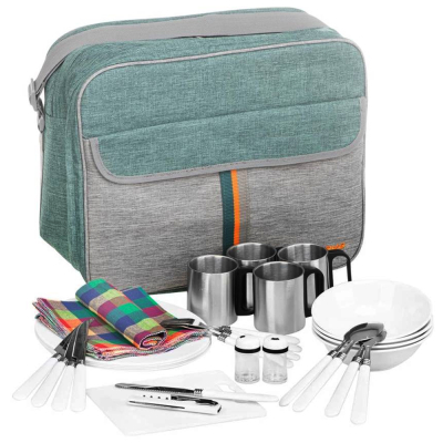 Набор для пикника на 4 персоны зеленый/серый Nisus Luxe (N-425(4)-GG)