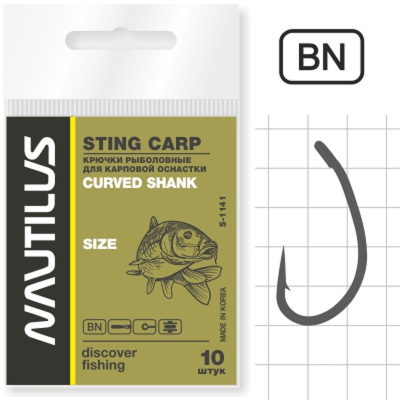 Крючок Nautilus Sting Carp Curved Shank S-1141BN № 4