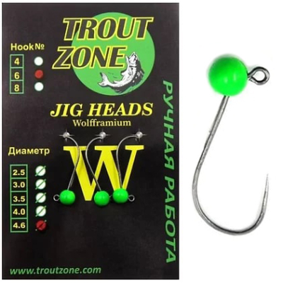 Вольфрамовая джиг-головка Trout Zone цвет гриншартрез крючок №6 пр. 0,58 диаметр 3,5