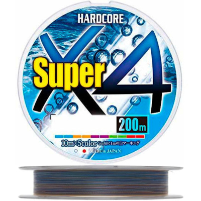 Плетеный шнур Duel PE Hardcore Super X4 200м 5Color # 0.4 (0.11мм) 3.6kg