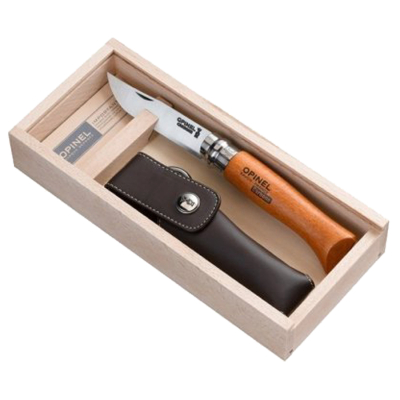 Нож складной Opinel №8 VRN Carbon Tradition в деревянном кейсе и с кожаным чехлом