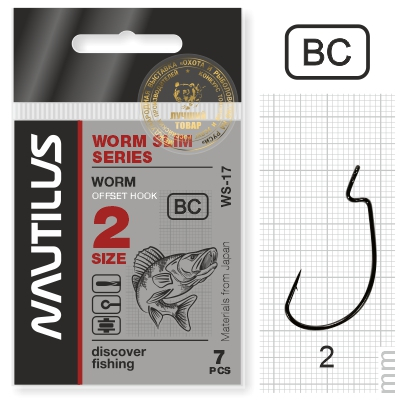 Крючок офсетный Nautilus Offset Worm Slim series WS-17 BC №2