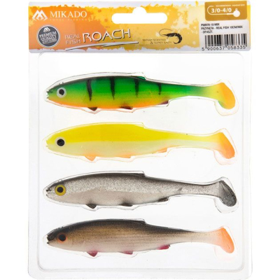 Силиконовая приманка ПЛОТВА Mikado Real Fish 10cm цвет ROACH, ассорти. (4шт.) креветка (PMRFR-10-MIX)