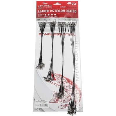 Набор поводков стальных NAMAZU Leader 1х7 Nylon Coated Black, L-15/20/25/30 см, test - 18 кг (по 10 шт.)