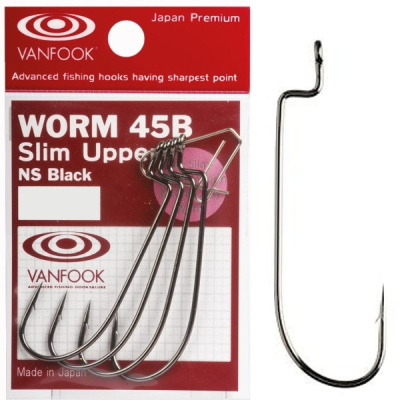 Крючок офсетный Vanfook WORM 45B Slim Upper, NS Black №1/0, 7 pcs/pack