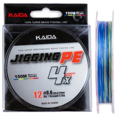 Леска плетёная Kaida Jigging Braid Line x4 синяя-разноцветная 150м PE4-0,8