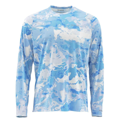 Термофутболка Simms SolarFlex LS Crewneck - Print, XXL, Cloud Camo Blue