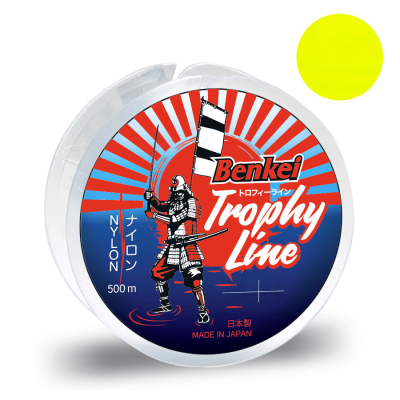 Леска Benkei Trophy Line 500m желтый fluo #4 (0,33mm), 8,6kg