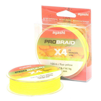 Плетенный шнур Ayashi Pro Braid-X4 Fluo Yellow 100m d-0,25mm