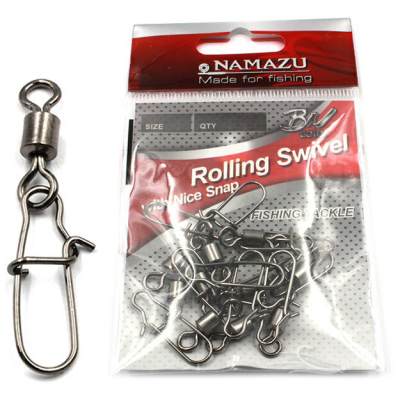 Вертлюг с застежкой Namazu Rolling Swivel With Nice Snap, цв. BN, р. 5, test-35 кг (уп.10 шт)