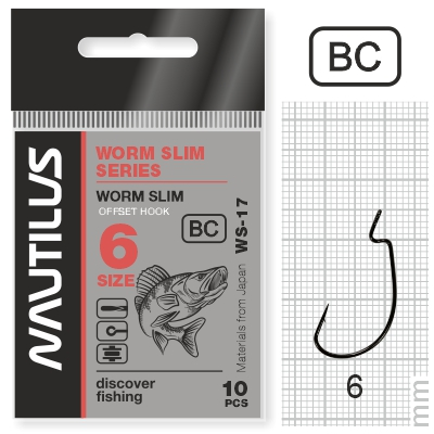 Крючок офсетный Nautilus Offset Worm Slim series WS-17 BC №6