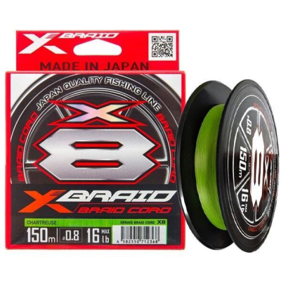 Шнур YGK X-Braid Braid Cord X8 150m Chartreuse #2.0, 0.235мм, 35lb, 15.8кг