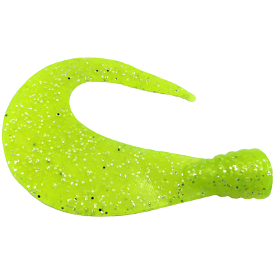 Хвост твистерный Strike Pro Big Sickle Tail Большой серп 12см (развернутый 16см) 20гр. цвет шартрез с блестками 2шт