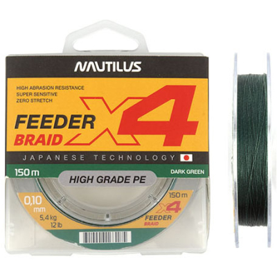 Шнур Nautilus X4 Feeder Braid Dark Green 150м d-0.12мм 6.8кг