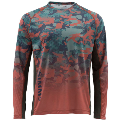 Термофутболка Simms Challenger Solar Tech Jersey, Hex Flo Camo Rusty Red, M