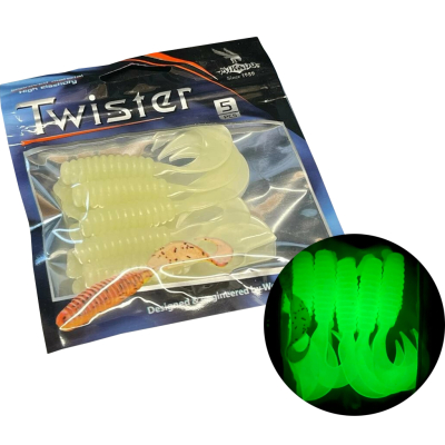 Силиконовая приманка Mikado Twister 7,5cm (*LS-G540-7.5-08) для морской рыбалки, светонакопит. (5шт.)