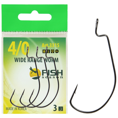 Крючок офсетный Fish Season Wide Range Worm с большим ухом, №4/0 (3 шт)