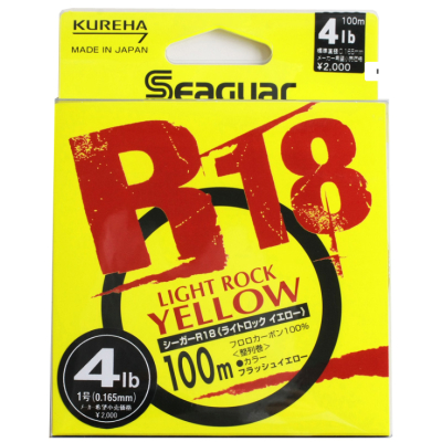 Леска флюорокарбоновая Kureha Seaguar R-18 Light Rock Yellow 100m №0.6; 0,128 мм