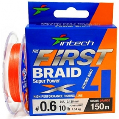 Шнур плетеный Intech First Braid X4 Orange 150m #0.6 / 0.128mm (10lb / 4.54kg)