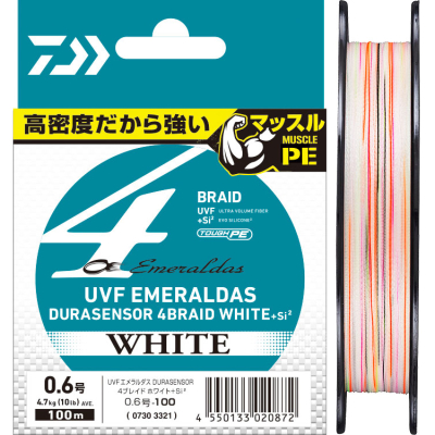 Леска плетеная Daiwa UVF Emeraldas Dura Sensor 4Braid White +Si² 150m #0.6 (10lb)