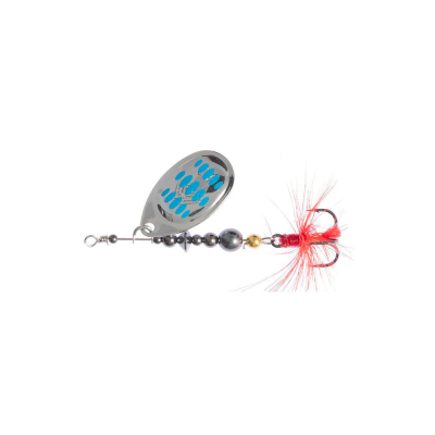 Блесна вращающаяся Mikado Hypnotic №5 - SILVER BLUE (13,4г.; тройник BKK) с красной кисточкой
