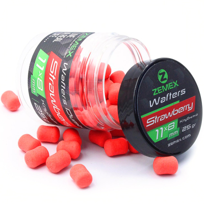 Бойлы нейтральные ZEMEX Wafters Dumbells Strawberry, 11х8 мм, 25 гр