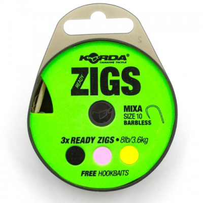 Поводок готовый Korda Ready Zigs Barbless 6' 180см №10 3шт безбородый KCR066