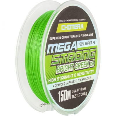 Шнур плетёный Chimera Megastrong Bright Green 150m #0.20mm. 11,4kg.