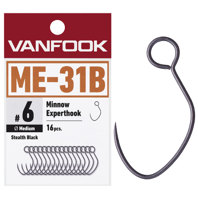 Крючки Vanfook ME-31B Minnow Experthook Medium Wire #6 Stealth Black (16pcs) 