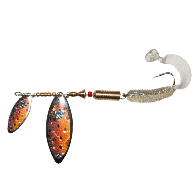 Блесна вращающаяся Trout Pro Long-Tandem №1+№3 с твистером ( серебро, цвет 15 )  ( TA-MQ-1/3-S-15-TW