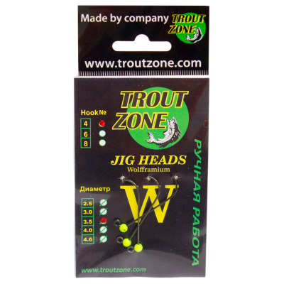 Вольфрамовая джиг-головка Trout Zone цвет шартрез крючок №4 2X Long диам 4,0