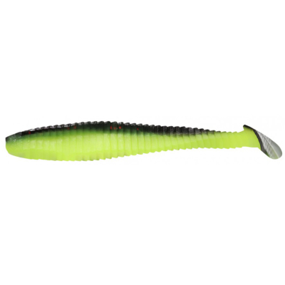 Силиконовая приманка Yaman Pro Flatter Shad 4" цвет #32 - Black Red Flake/Chartreuse (уп. 5 шт.)