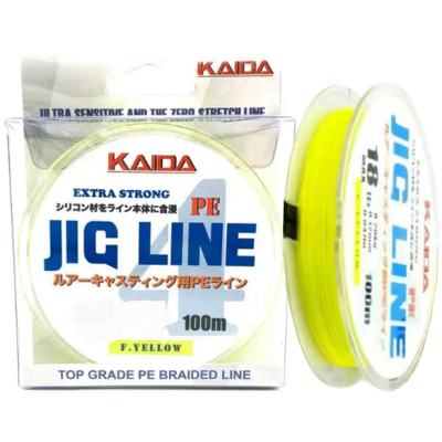 Леска плетёная Kaida Jig Braid Line x4 PMZ-040 ярко желтая 150м 0,18мм 28LB