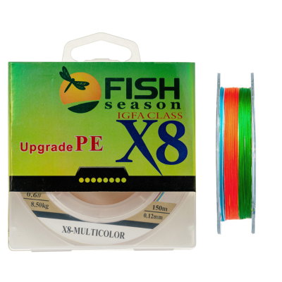 Плетёный шнур Fish Season из 8-ми нитей, 5-ти цветный 150м - 0.10мм, 7кг