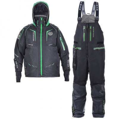 Костюм-поплавок мужской зимний Shaman "Angler" (S-312-0) -40, hardguard, черный (зеленые молнии) 58-60/182