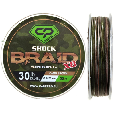 Шок-лидер Carp Pro Diamond Shock Braid PE X8 коричневый 50м 30lb 0,20мм