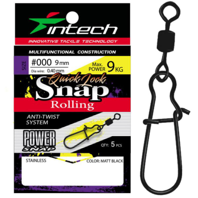 Застежка с вертлюжком Intech Quick lock Snap Rolling Matt black (5 шт) (#1)